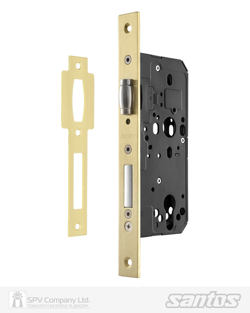 Фото Замок врізний SANTOS 1-WAY DIN 712 PB   UNIV BS50мм 72мм             with_roller SP   в інтернет-магазині lock.ua