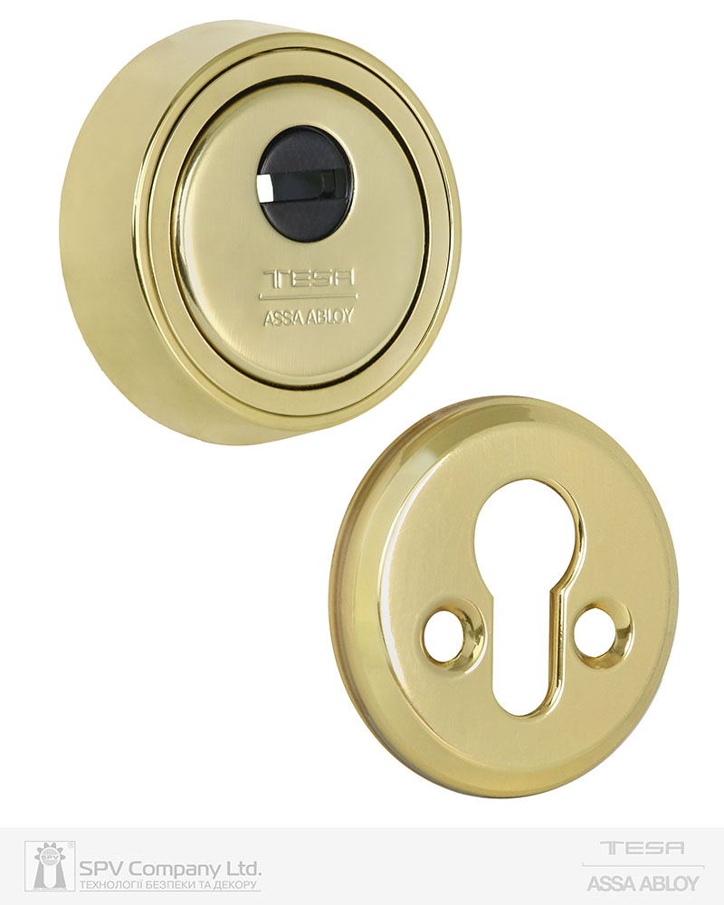 Фото Протектор TESA   E900   DIN ROUND 23мм 38-45мм Латунь_PVD 3клас POLISHED_BRASS     Комплект в інтернет-магазині lock.ua