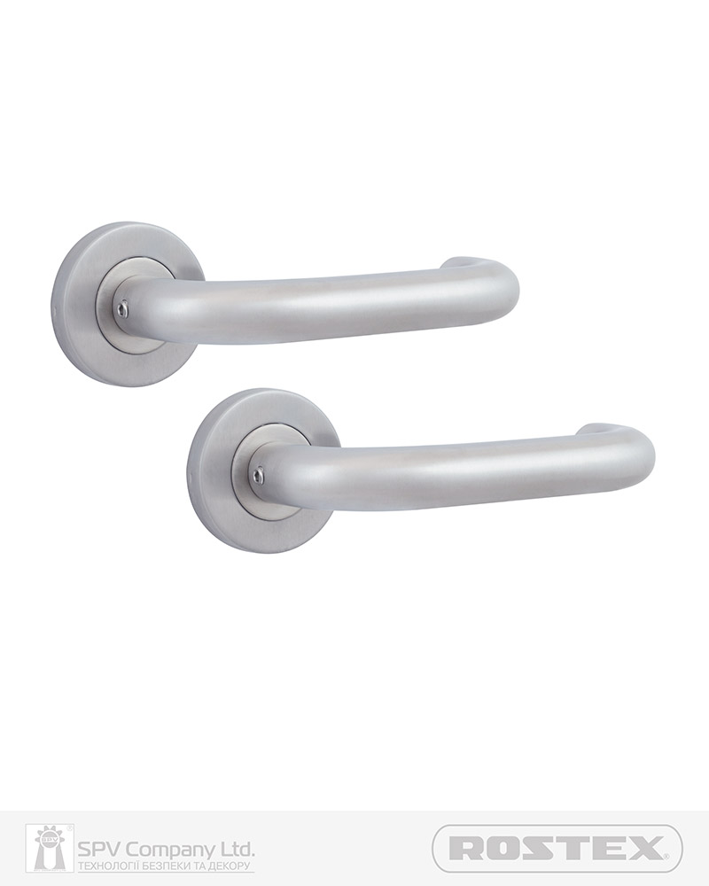 Фото Ручка дверна ROSTEX ALBACETE ES52 mov-mov   ROUND   Нерж.сталь_мат 38-52мм універсальне Albacete NEREZ_MAT Комплект в інтернет-магазині lock.ua