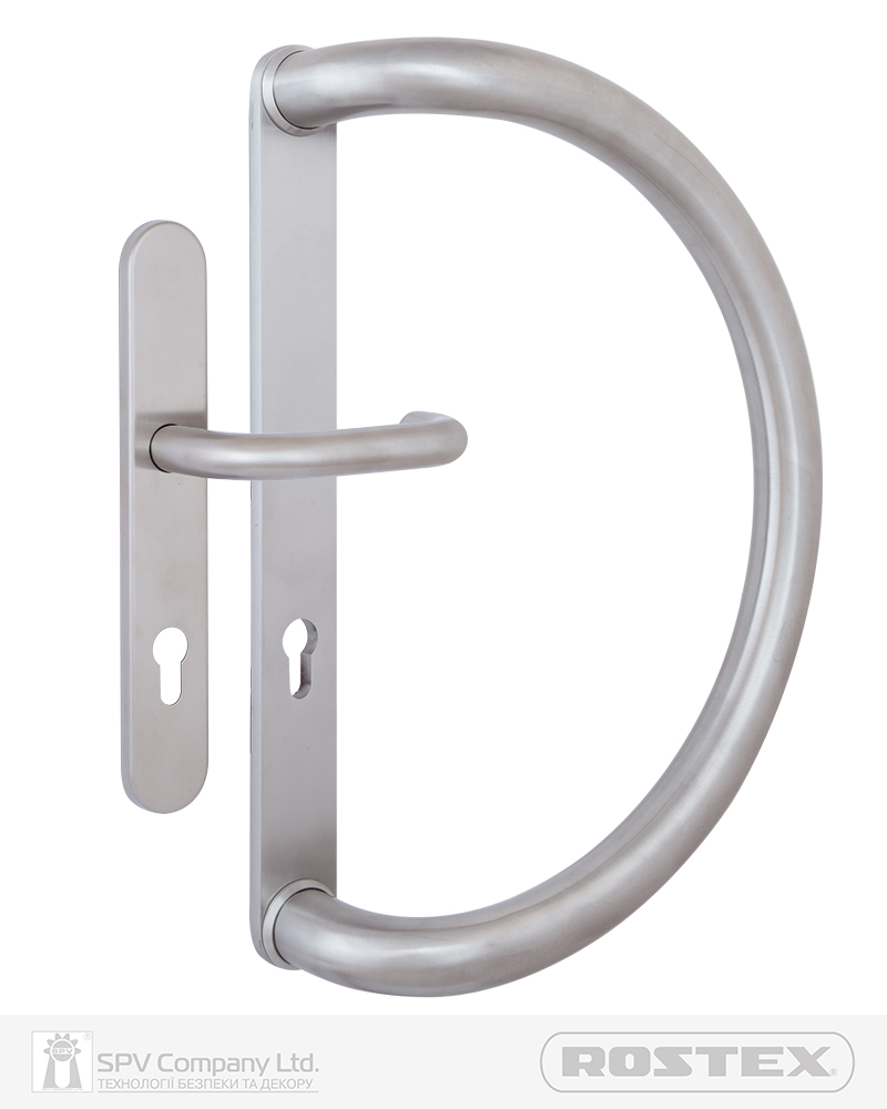 Фото Ручка-скоба ROSTEX D 390 fix-mov PZ PLATE 92мм Нерж.сталь_мат 65-80мм наскрізь Dublin NEREZ_MAT Комплект, плата скоби без протектора в інтернет-магазині lock.ua