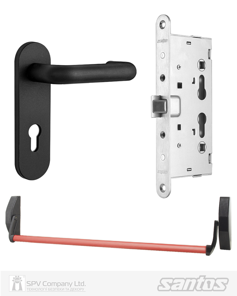Фото Комплект SANTOS для евакуаційного виходу   1300LS 1 Locking     BLACK/RED 900мм 9x9мм із замком J530-T та ручкою 1919-ROUND Black mov  в інтернет-магазині lock.ua