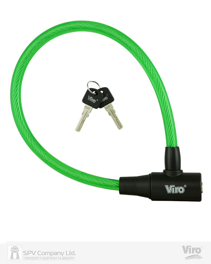 Фото Замок VIRO MOTO ELBA GREEN з тросом 45 см   2KEY     в інтернет-магазині lock.ua