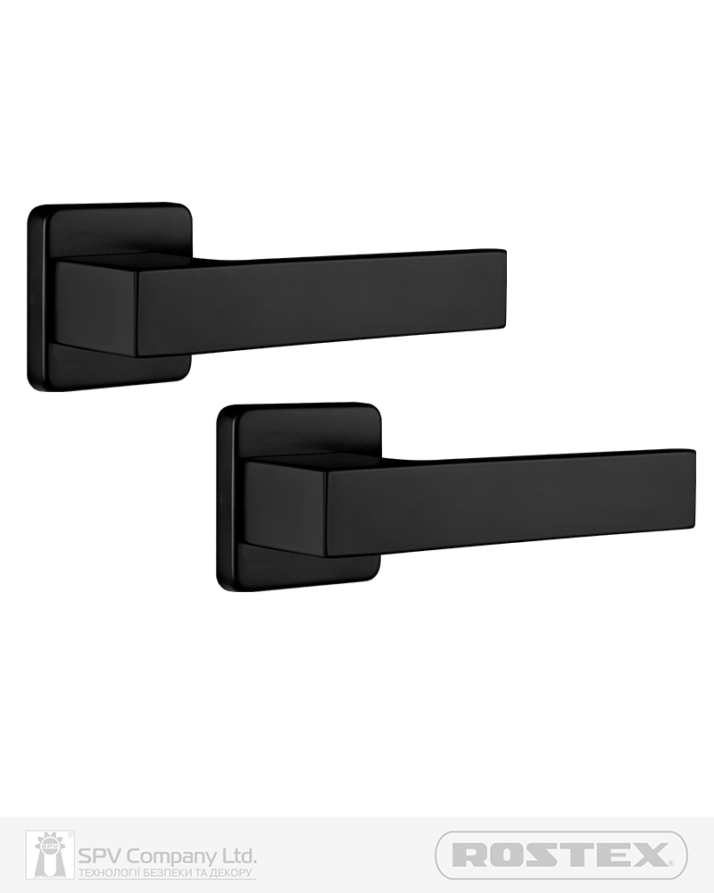 Фото Ручка дверна ROSTEX RAVENA H53 mov-mov   SQUARE   Фарба_чорна 38-52мм наскрізь Ravena BLACK_MAT Комплект в інтернет-магазині lock.ua