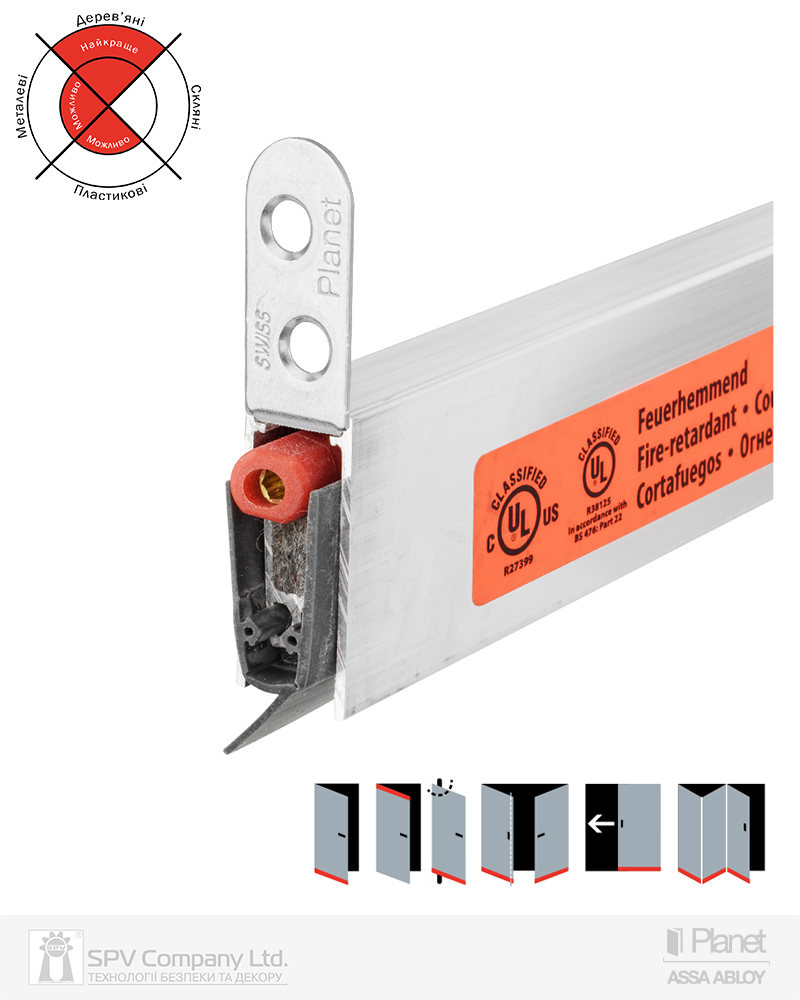 Фото Ущільнювач активний PLANET RH 13x30mm/27mm 48 db 960 мм профільні/металеві/дерев'яні FIRE RIGHT в інтернет-магазині lock.ua