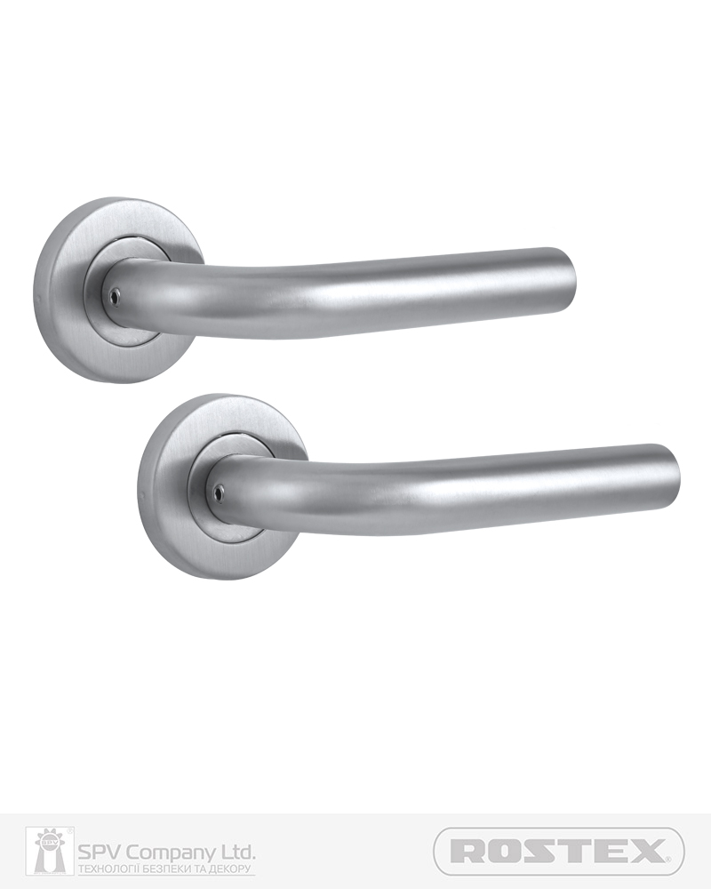 Фото Ручка дверна ROSTEX BERGAMO ES52 mov-mov   ROUND   Нерж.сталь_мат 38-55мм універсальне Bergamo NEREZ_MAT Комплект в інтернет-магазині lock.ua