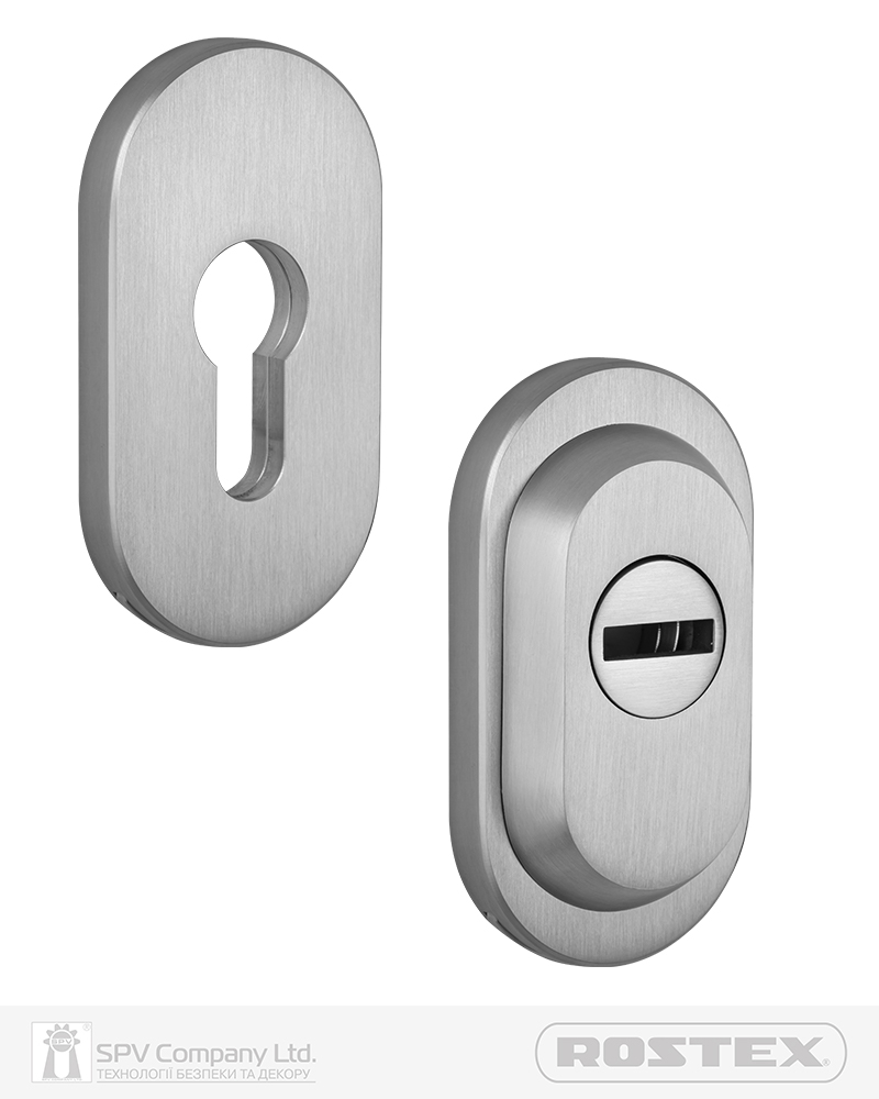 Фото Протектор ROSTEX     RS/O DIN_FOR_PROFILE_DOOR OVAL 16,5мм   Нерж.сталь_мат 3клас NEREZ_MAT     Комплект, зовнішній+внутрішній в інтернет-магазині lock.ua