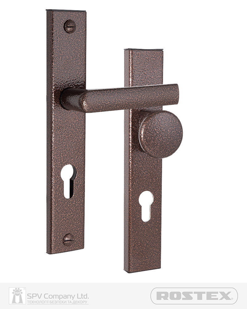 Фото Фурнітура захисна ROSTEX 802 R fix-mov PZ PLATE 72мм Фарба_коричнева_антік   40-45мм 3клас Knob/804 BROWN Комплект в інтернет-магазині lock.ua