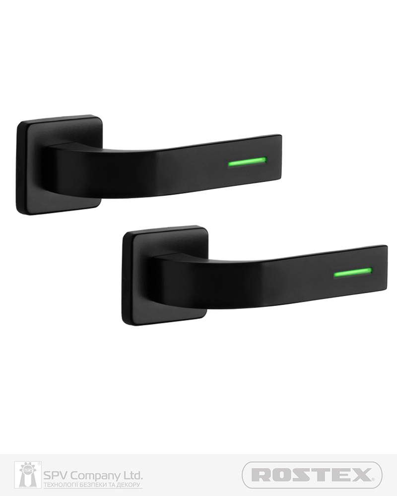 Фото Ручка дверна ROSTEX FONDI_LUMINO H53 mov-mov   SQUARE   Фарба_чорна 38-52мм наскрізь Fondi BLACK_MAT Комплект в інтернет-магазині lock.ua