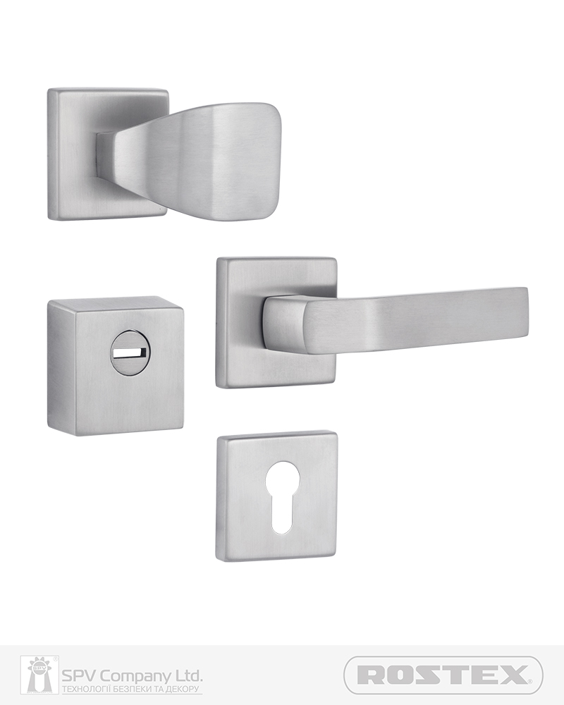 Фото Фурнітура захисна ROSTEX *QUADRUM R/H fix-mov DIN SQUARE   Нерж.сталь_мат 23мм 38-45мм 3клас Hranate/Treviso NEREZ_MAT Комплект в інтернет-магазині lock.ua