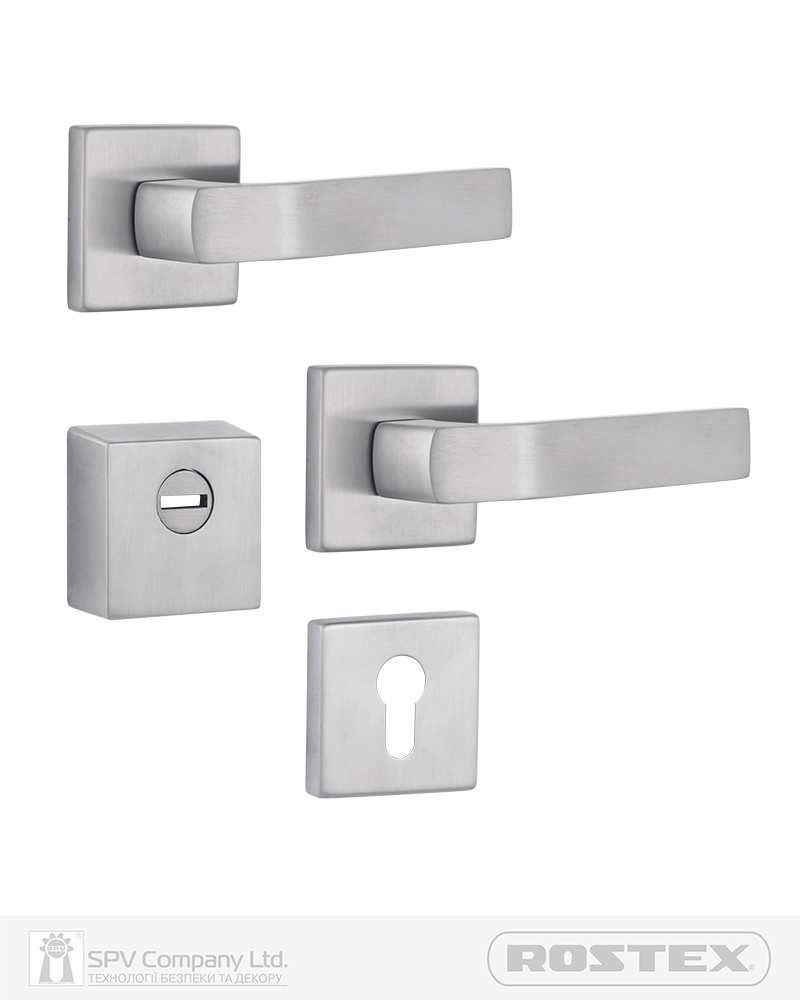 Фото Фурнітура захисна ROSTEX *QUADRUM R/H mov-mov DIN SQUARE   Нерж.сталь_мат 23мм 38-45мм 3клас Treviso NEREZ_MAT Комплект, кріплення ручки накладне в інтернет-магазині lock.ua